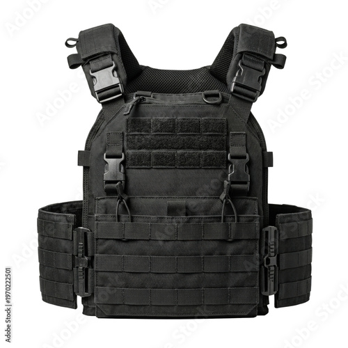 Foto Tactical black bulletproof vest plate carrier isolated