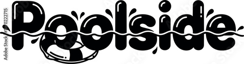 Black and white poolside lettering with wave and lifebuoy vector art