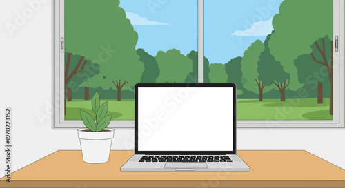 Laptop on a wooden desk.