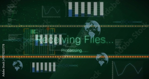Displaying central status text receiving files and processing on network console, with orange bands