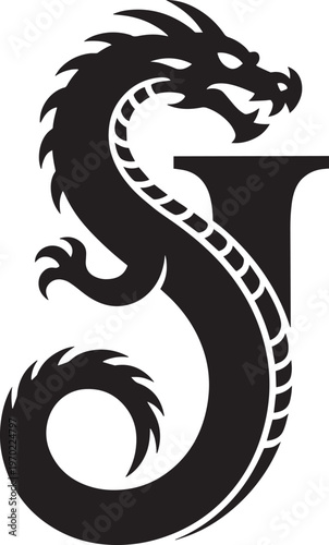 Silhouette of a stylized mythical Eastern dragon, a symbol of power and good fortune