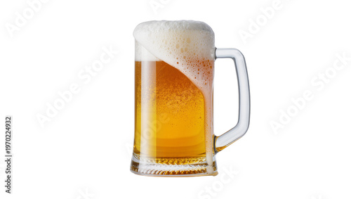 Valokuva Isolated refreshing golden lager beer in a transparent glass mug with frothy hea