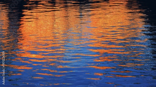 Vibrant Sunset Reflections Shimmer Across Calm Blue Water During the Golden Hour