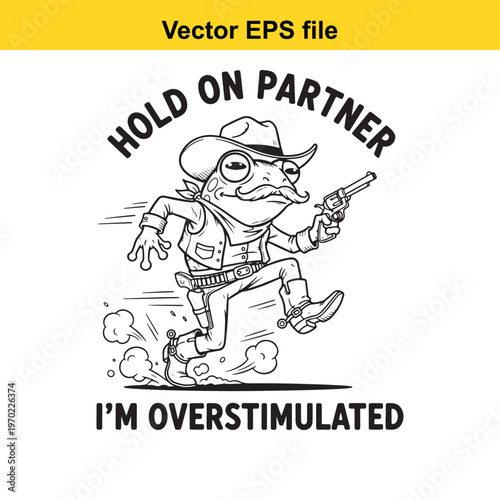 A frog wearing a cowboy hat and holding a gun