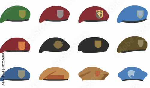 Military beret icon set army cap cartoon flat vector illustration