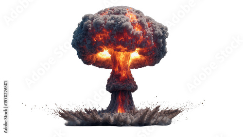 Canvas Print Isolated massive nuclear explosion forming a fiery mushroom cloud, destructive a