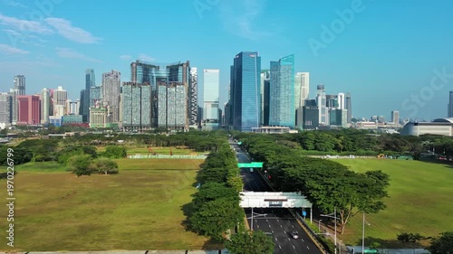 Singapore: Aerial view of famous island country and city-state - landscape panorama of Southeast Asia from above
