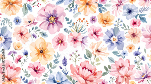 Soft blooming garden flowers creating a harmonious and visually pleasing background full of natural elegance