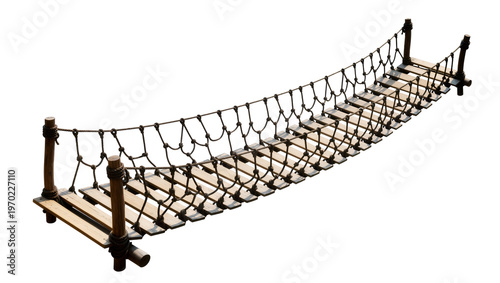 Картината върху платно Isolated rope bridge made of wood planks and braided ropes for adventure playgro