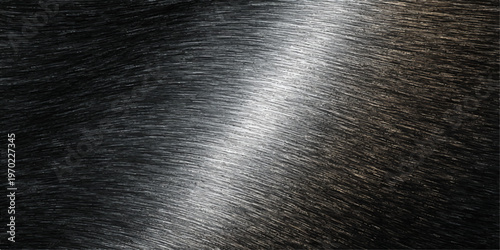 Industrial black leather texture meets a polished brushed metal plate with a shiny silver aluminum surface for a sleek metallic material pattern