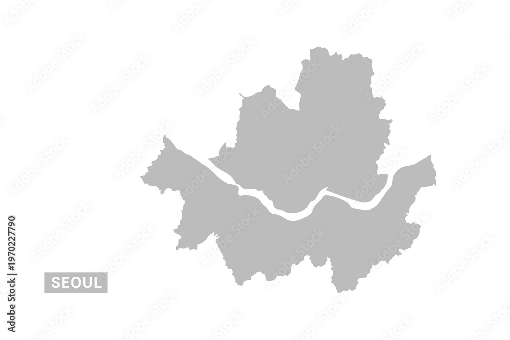 Obraz premium Seoul map - Minimal Flat Vector Illustration in Black and Gray, Isolated on White Background, Ideal for Infographics, Educational Use, Reports, and Presentations.