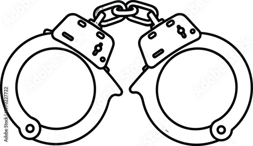 Handcuffs vector illustration, police arrest concept, metal shackles icon, law enforcement equipment, outline design, security symbol isolated on white background