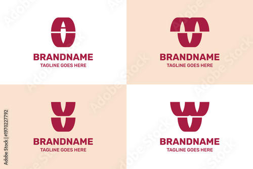 Letters VA UA VM UM VV UU VW UW Organic Monogram Logo Set, for AV AU MV MU WV UW Initials