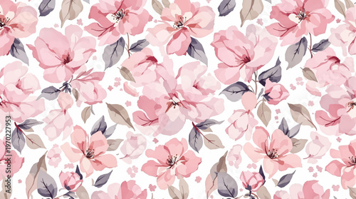 Vintage style floral background combining delicate blossoms and leaves into a timeless artistic arrangement