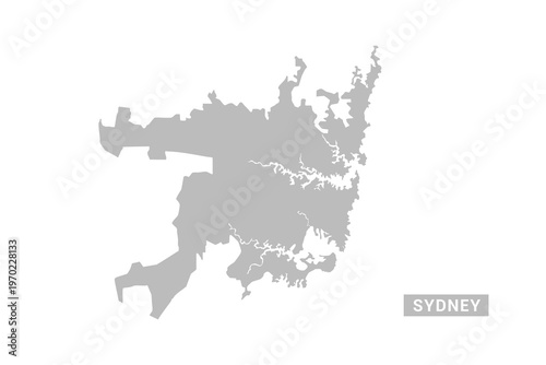 Sydney map - Minimal Flat Vector Illustration in Black and Gray, Isolated on White Background, Ideal for Infographics, Educational Use, Reports, and Presentations.