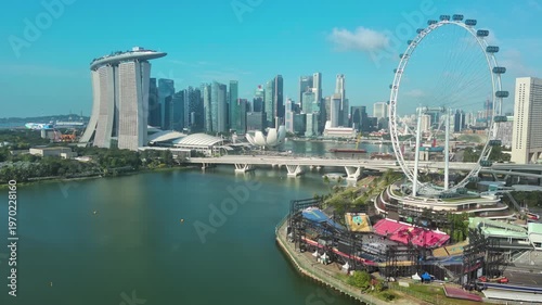 Singapore: Aerial view of famous island country and city-state - landscape panorama of Southeast Asia from above
