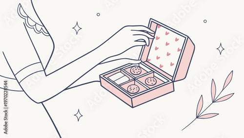 Small portion dessert box held in hands representing mindful eating, portion control and guilt free indulgence with sweet snack and modern diet lifestyle