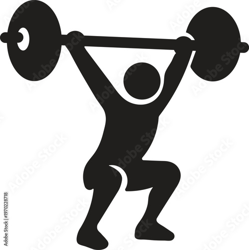 Black silhouette of a weightlifter performing an overhead squat with a heavy barbell