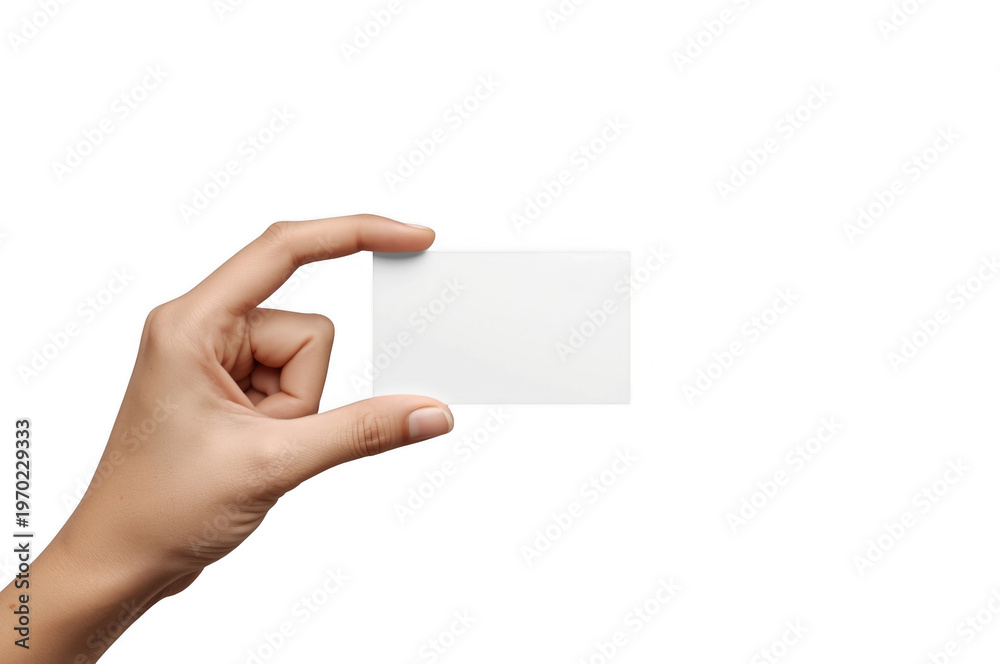 Fototapeta premium Hand holding blank white business card mockup