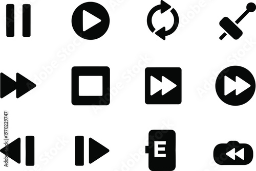 Common media player control icons displayed in a grid layout Vector