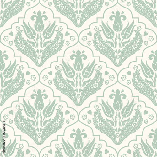 Damask modern seamless pattern element. Vintage classic old fashioned damask ornament, seamless texture for wallpapers, textile. Vector illustration