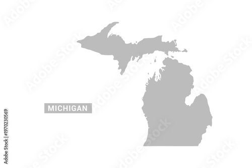 Michigan map - Minimal Flat Vector Illustration in Black and Gray, Isolated on White Background, Ideal for Infographics, Educational Use, Reports, and Presentations.