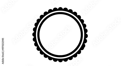 A circular emblem with a gear-like design is shown on a white background