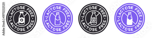 Hand-Drawn Lactose Free Icon Signs Set. Diery Free Badges Collection.