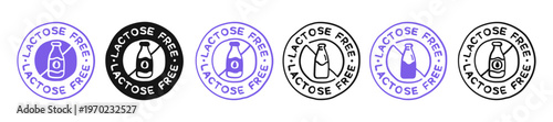 Hand-Drawn Lactose Free Icon Signs Set. Diery Free Badges Collection.