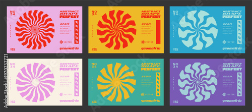 Brutalist Sun Shape Swirl Abstract Cover. Cool Geometric Y2k Rays Pattern.