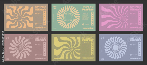 Brutalist Sun Shape Swirl Abstract Cover. Cool Geometric Y2k Rays Pattern.