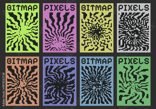 Cool Bitmap Geometric Shape Cover Vector Design. Pixel Abstract Patterns.