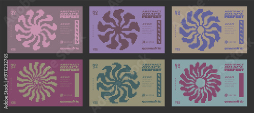 Cool Bitmap Geometric Shape Cover Vector Design. Pixel Abstract Patterns.