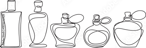 Hand drawn perfume bottle design. One line continuous drawing, Outline set of perfume bottles vector. one line Icon drawing