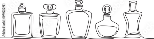 Hand drawn perfume bottle design. One line continuous drawing, Outline set of perfume bottles vector. one line Icon drawing
