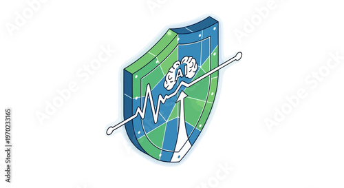 Isometric AI Healthcare Security Shield Illustration Representing Artificial Intelligence Medical Data Protection and Smart Health Monitoring Technology