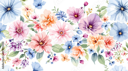 Delicate spring flowers arranged into a graceful and artistic border frame