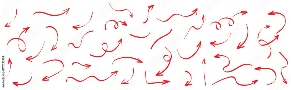 Obraz premium Scribbled Arrow Shapes Doodle Style Vector Set. Different hand drawn arrow element collection.