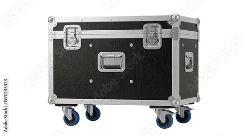 Obraz na plátně Heavy duty black flight case with wheels isolated