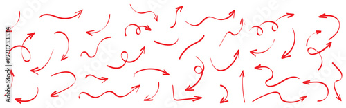 Scribbled Arrow Shapes Doodle Style Vector Set. Different hand drawn arrow element collection.