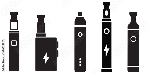 Vape Icon Set in Line, Solid and Flat Styles Vector for E-Cigarette, Smoking Device and Vapor 
Design