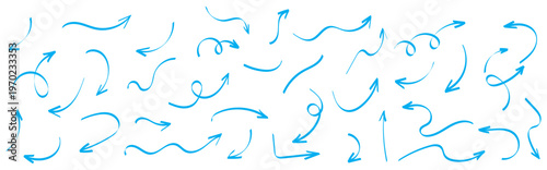 Scribbled Arrow Shapes Doodle Style Vector Set. Different hand drawn arrow element collection.