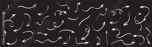 Scribbled Arrow Shapes Doodle Style Vector Set. Different hand drawn arrow element collection.