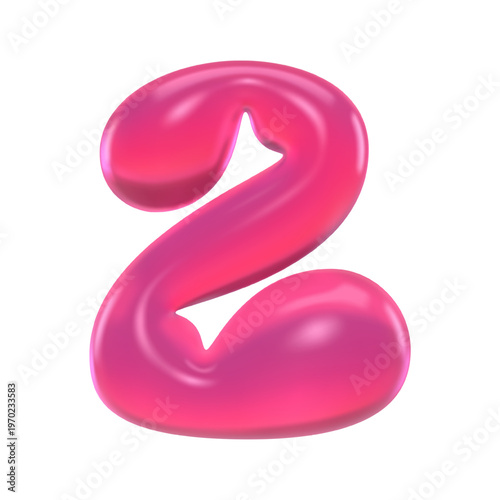 Glossy pink gummy bubble number 2 two