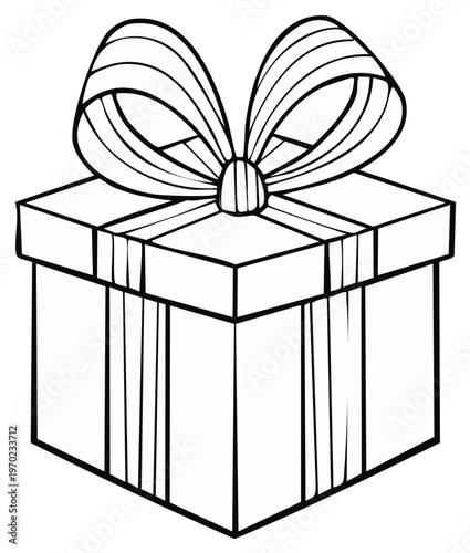 Gift box with decorative bow, monochrome illustration, present for celebration, holiday