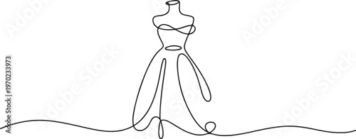 Dummy with dress. One line continuous dummy with dress, Continuous one line drawing of dress in mannequin. one line Icon drawing