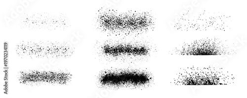 Spray texture set with scattered paint particles and grain effect. Abstract grunge splatter backgrounds with airbrush dots and dust spray. Rough halftone noise textures for urban and graffiti style.