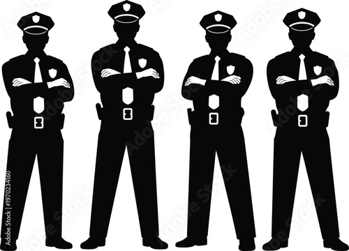 Police officer silhouettes set, standing security guards vector illustration isolated black law enforcement authority design