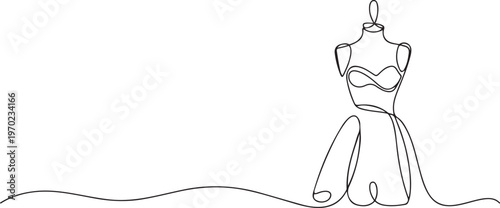Dummy with dress. One line continuous dummy with dress, Continuous one line drawing of dress in mannequin. one line Icon drawing