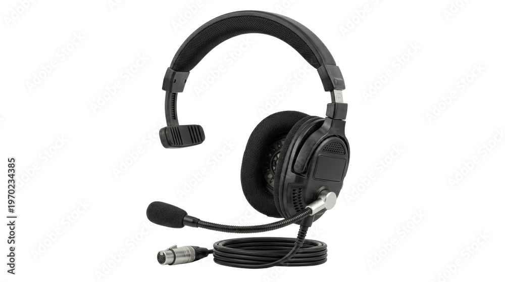 Fototapeta premium Professional broadcast headset with boom microphone and cable isolated